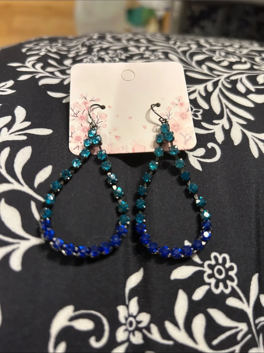 Teardrop Blue and Teal Crystal Hoop Earrings - Women Jewelry
